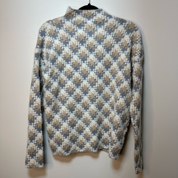 Cupcakes And Cashmere Sweater M Long Sleeve Tan/Grey/White Geo Soft Fuzzy Mock - Picture 2 of 7